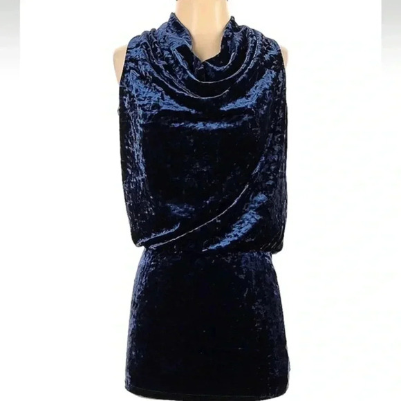 Guess Blue Crush Velvet Velour Cowl Neck Mini Cocktail Dress Women’s Size XS - Picture 1 of 7
